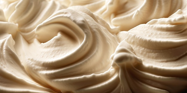 인공지능 (AI) 인제레이티브 바닐라 아이스크림 표면은 백색 아이스크림과 같은 바탕의 텍스처를 클로즈업합니다.