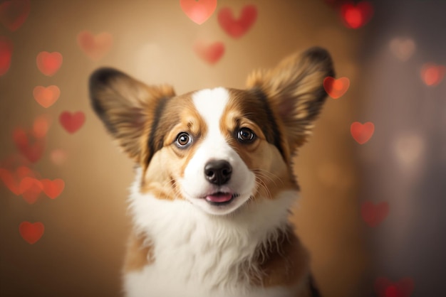 Generative ai very cute and romantic puppy dog isolated on hearts background