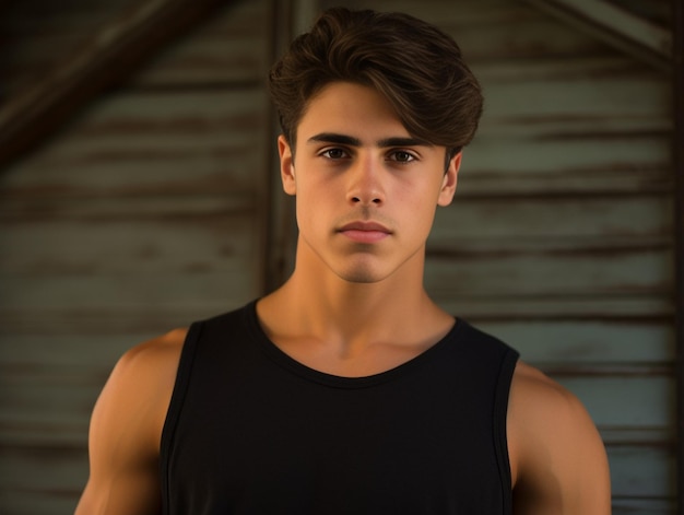 Generative AI Very handsome young 19 year old guy well defined muscles