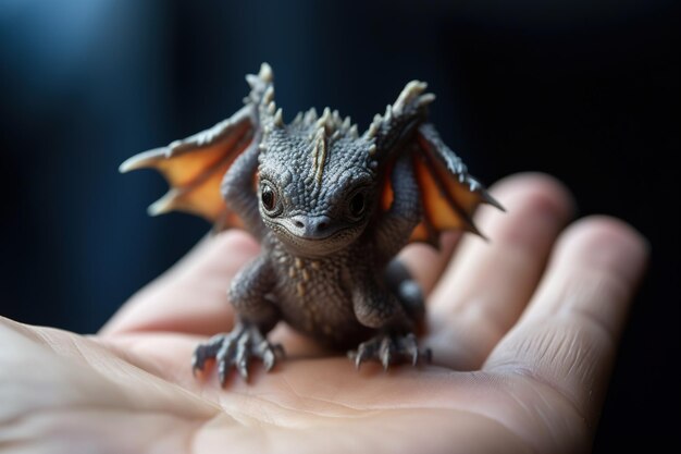 Generative AI very small tiny dragon in the hands very cute and adorable Chinese New Year animal 2024