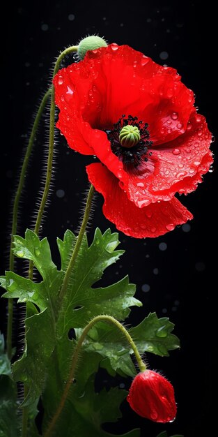 Generative AI Vibrant Red Poppy in Captivating Realism Blossoms on a Serene White Canvas Embodyin