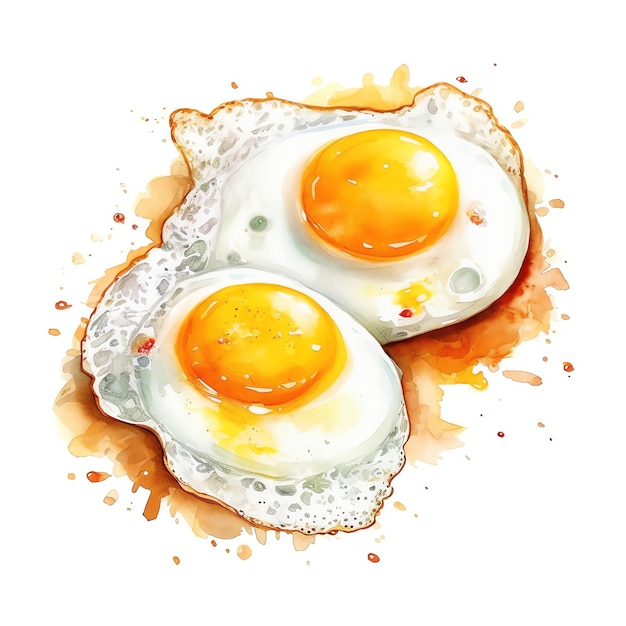 Generative AI Vibrant Watercolor Clipart Realistic Fried Egg Delicious Breakfast Concept in Han
