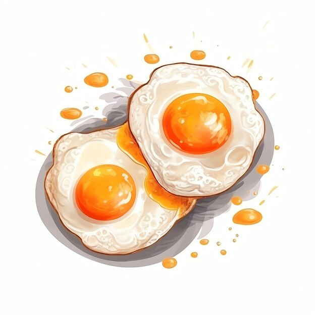 Generative AI Vibrant Watercolor Clipart Realistic Fried Egg Delicious Breakfast Concept in Han