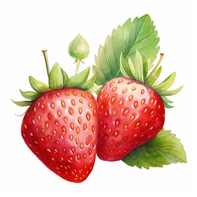 Generative AI Vibrant Watercolor Strawberry Freshness Blooms on a Pure Canvas