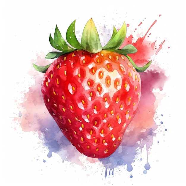 Generative AI Vibrant Watercolor Strawberry Freshness Blooms on a Pure Canvas