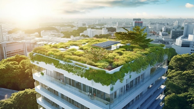 Generative AI view of a green roof on a modern building