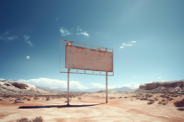 Generative AI vintage empty sing or billboard in the desert of alien planet in the space