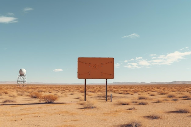 Photo generative ai vintage empty sing or billboard in the desert of alien planet in the space