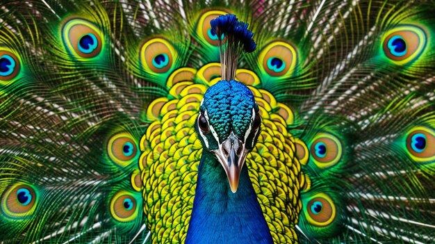 Generative AI vivid hues and an ultracloseup of a peacock