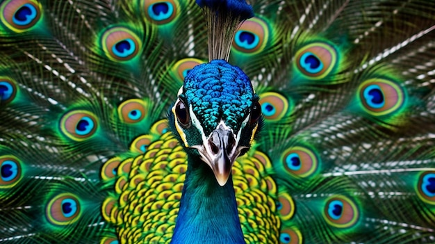 Generative AI vivid hues and an ultracloseup of a peacock