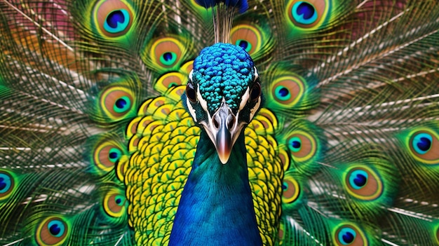 Generative AI vivid hues and an ultracloseup of a peacock