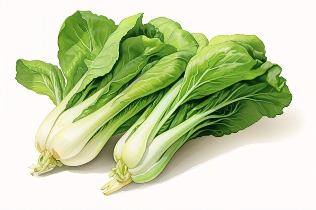 Generative AI Watercolor hand drawn bok choy vegetables illustration Painted sketch isolated on w