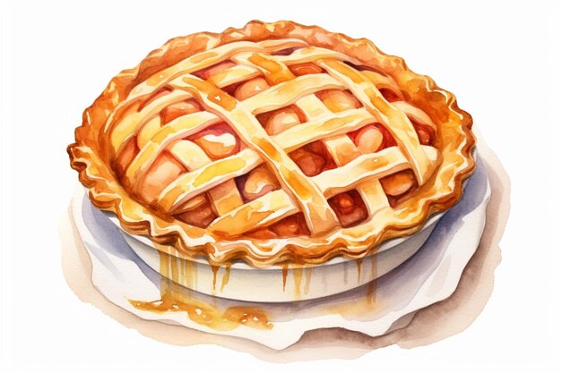 Photo generative ai watercolor homemade organic apple pie dessert