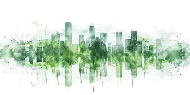 Generative AI Watercolor painted green ecology urban landscape Sustainable Living