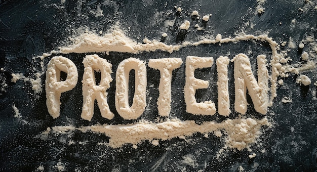 Генеративный сывороточный протеиновый порошок с словом "Протеин" спортивный баннер питания с копировальным пространством x9xA