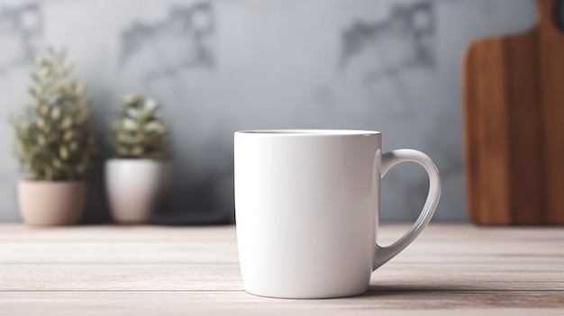 Generative AI White ceramic cup setup in at home interior mug mock up blankx9