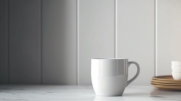 Photo generative ai white ceramic cup setup in at home interior mug mock up blankx9