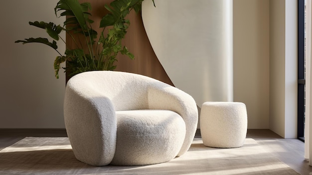 Generative AI White cozy soft armchair Interior design of living room warm minimalism wabi sabi style