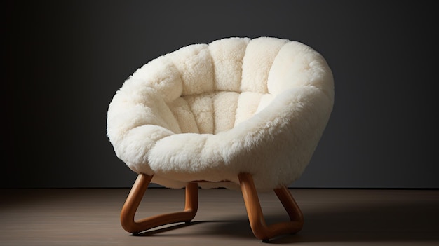 Photo generative ai white cozy soft shearling armchair warm japanese minimalism wabi sabi style