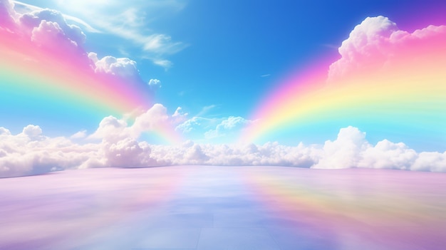 創造的なAI白い幻想的な雲 空と風景 色とりどりの虹  ⁇ やかな色と明るい光