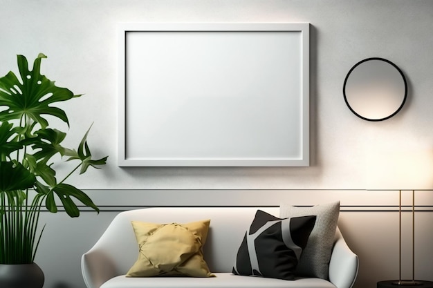 Photo generative ai white photo frame mockup in interior its design