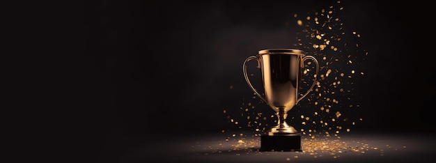 Generative AI Winner trophy with flames golden champion cup with falling confetti