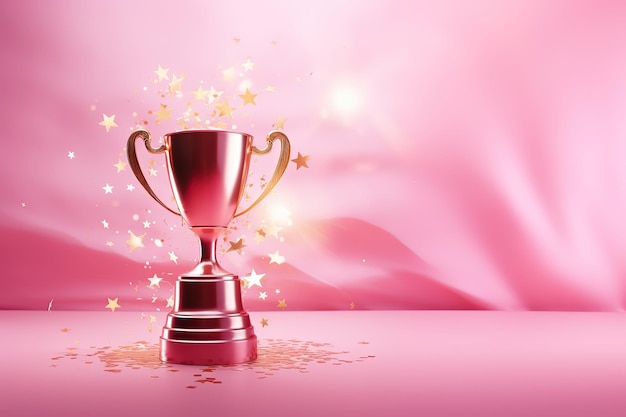 Generative AI Winner trophy with flames pink golden champion cup with falling confetti