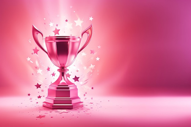 Generative AI Winner trophy with flames pink golden champion cup with falling confetti