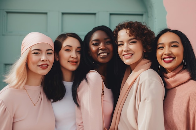 Generative ai women of different ethnicities standing side by side together