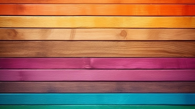 Foto sfondo di legno ai generativo con colori vivaci e pareti colorate arcobaleno