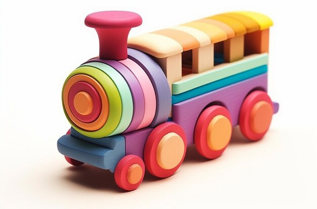 Foto giocattoli educativi in legno generativi ai treno colorato isolato su sfondo bianco