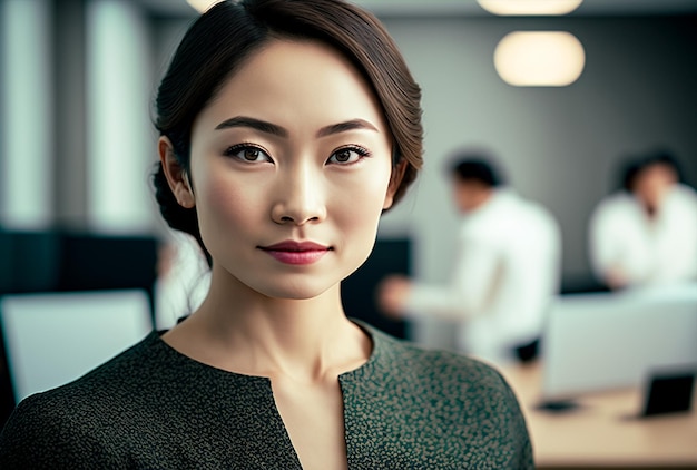 Generative ai young adult asiatic businesswoman posing strong and confident looking camera