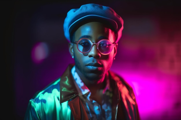 Generative ai young black man posing outdoors night strong and confident