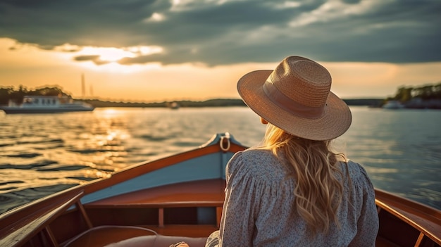 Generative AI of a young woman on a boat