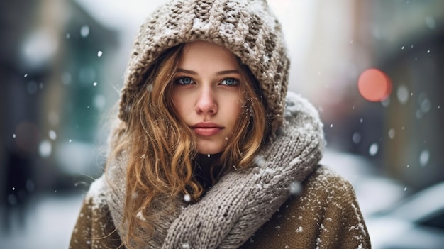 Photo generative ai and a young woman in the cold