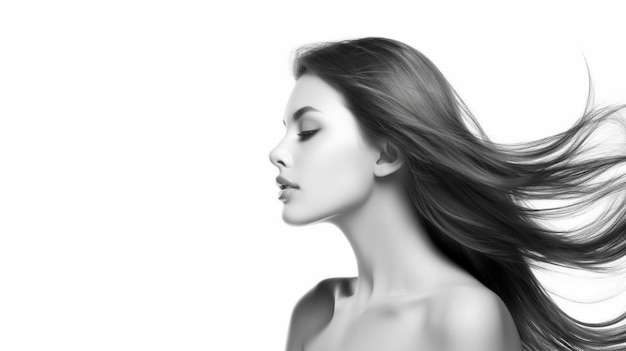 Generative AI young woman with stunning smooth body on white background