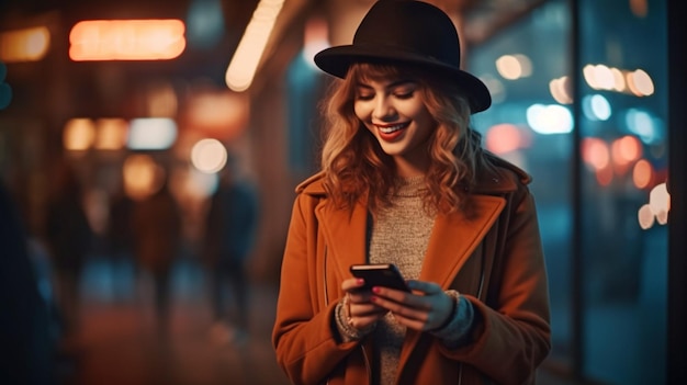 Generative AI youthful stylish lady swiping on smartphone