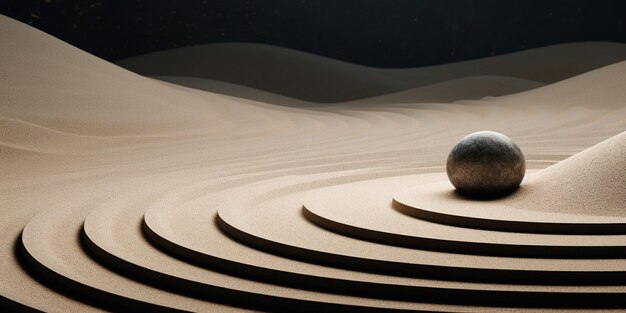 Foto generativo ai giardino zen con sabbia e pietre ipnotica semplice illustrazione calma rilassamento e concetto di meditazione