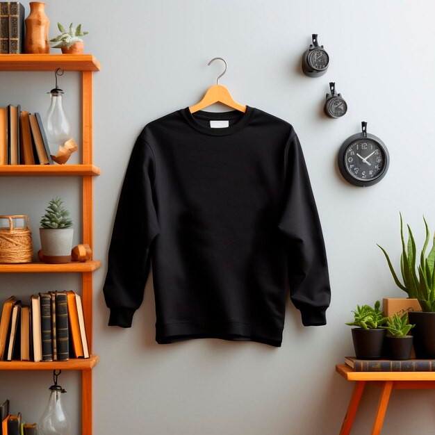 Generative AIBlank black mockup with hoodie in interior front view