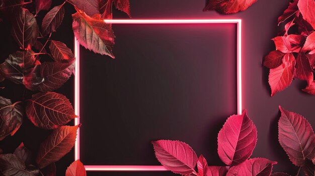 Generative Aicenter square white Neon Light with autumn Leaves