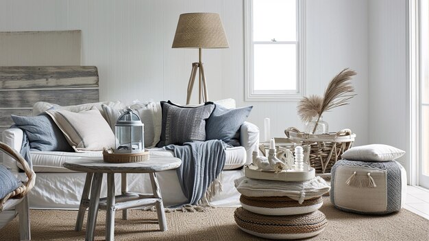 Generative AiSoft furnishings in coastal styled room coastal interior