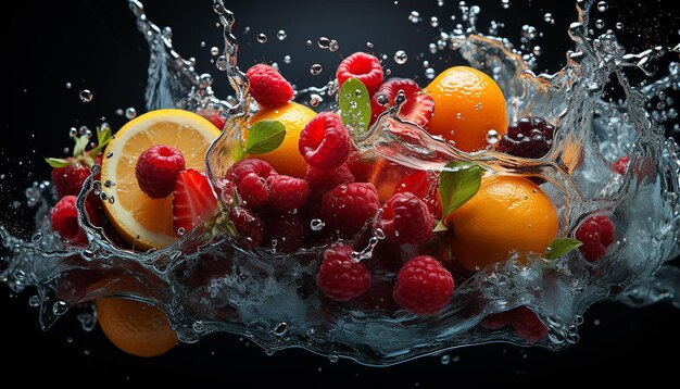 Generative Splash Fresh Fruits Splashing into Clear Water