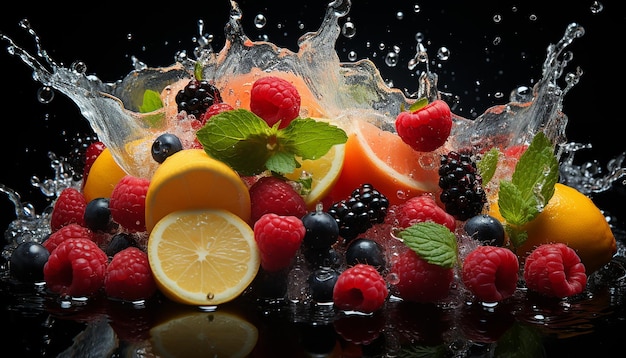 Generative Splash Fresh Fruits Splashing into Clear Water