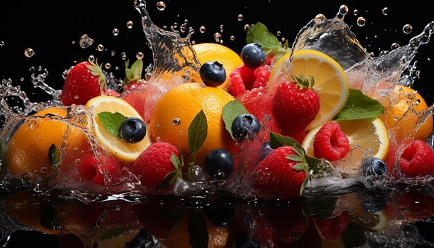 Generative Splash Fresh Fruits Splashing into Clear Water