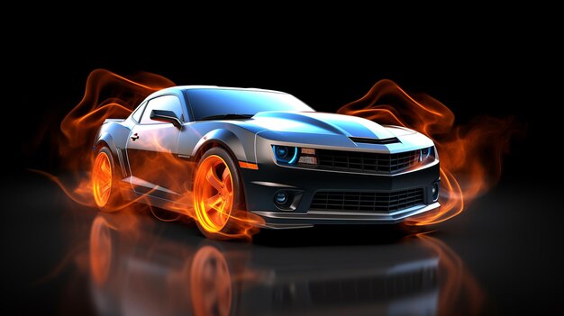 Generic And Brandless Modern Black Sports Car With Fire