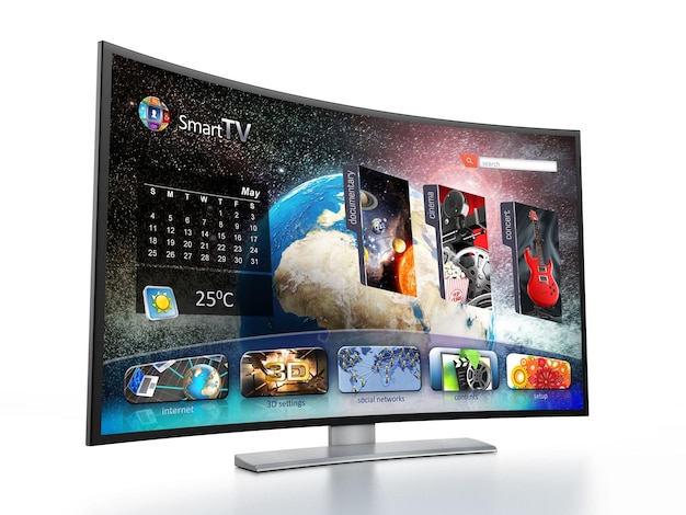 generic curved smart tv isolated on white with reflection