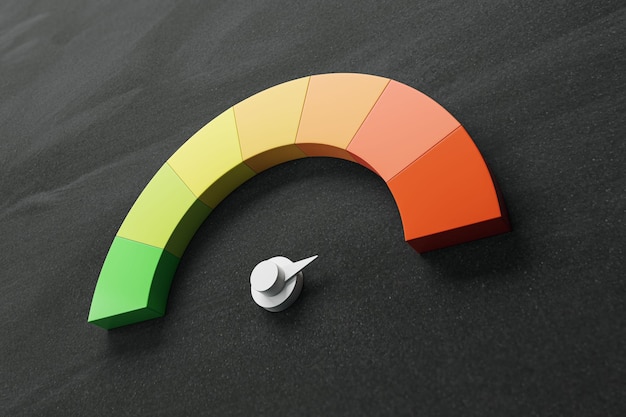 Photo generic indicator gauge on a dark background showing different levels monitoring concept 3d rendering