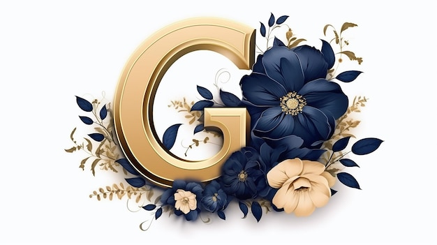 Generic logo floral design with gold letter G on white isolated background Elegant letter alphabet