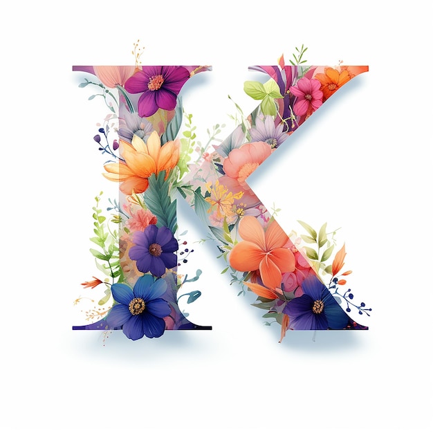 Generic logo floral design with letter K on white isolated background