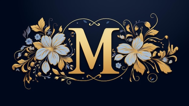 Generic logo floral design with letter M on blue navy isolated background